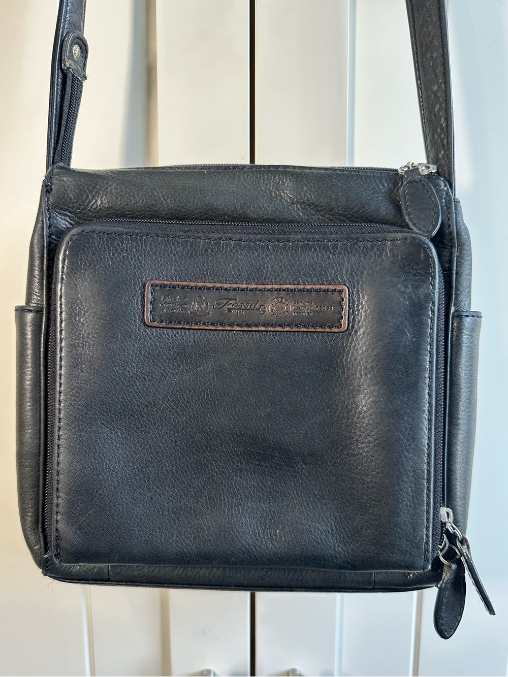 Fossil Y2K Black Leather Crossbody Organizer Vintage North South Bag